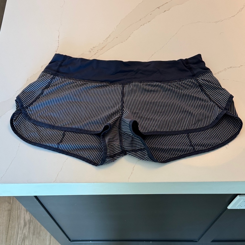Lululemon Athletica Speed Up 2" Navy Striped Athletic Shorts